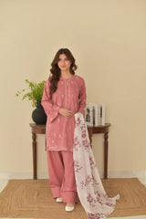 Rosé Bloom Embroidered 3 Piece Suit